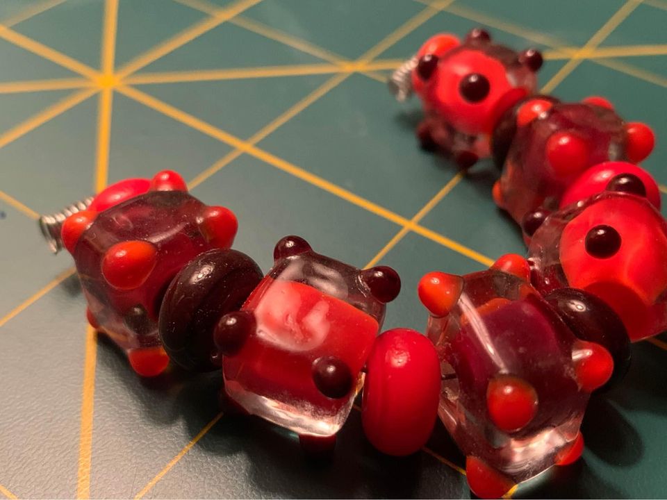 Handmade red & brown Glass Lampwork Beads - New