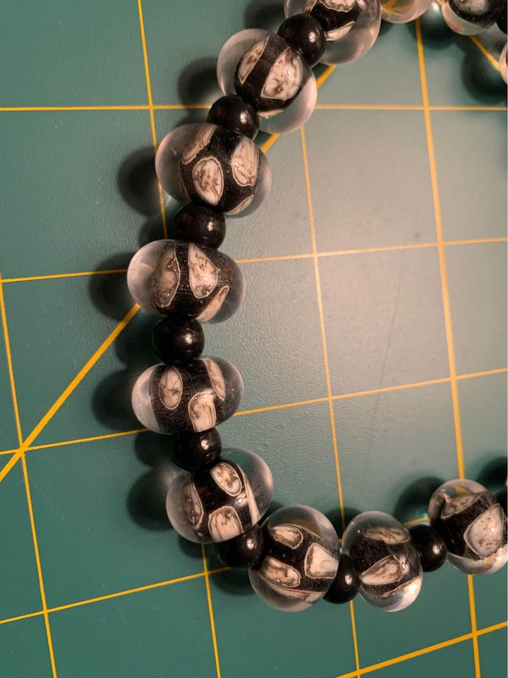 Handmade Black and Ivory  Lampwork Glass Beads - New