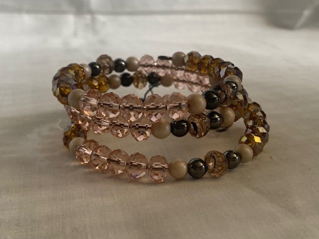 Pink & brown beaded wire wrap bracelet