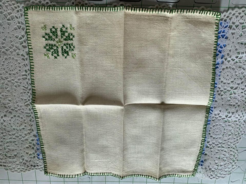 Vintage Green Cross Stitch Napkins Set of 4