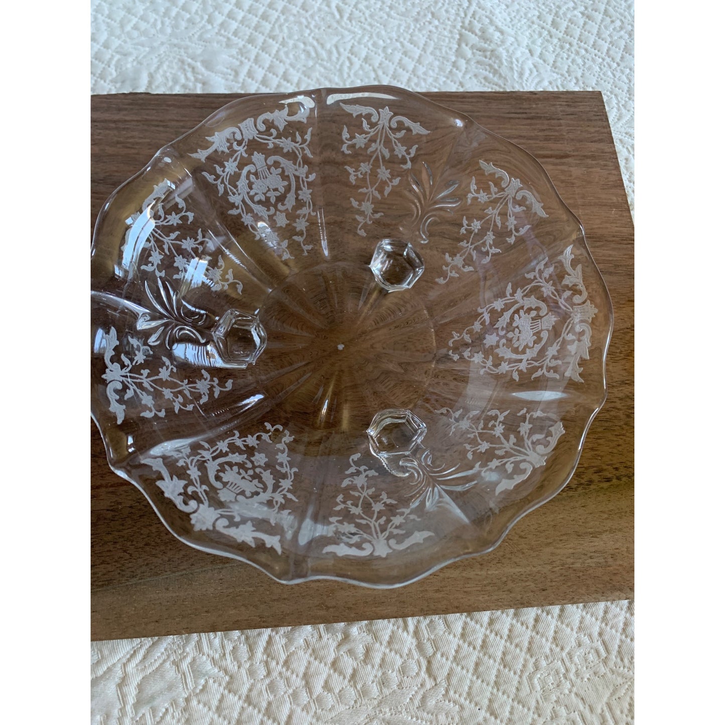 Vintage Fostoria Navarre Depression Etched 3 Footed Candy Glass dish