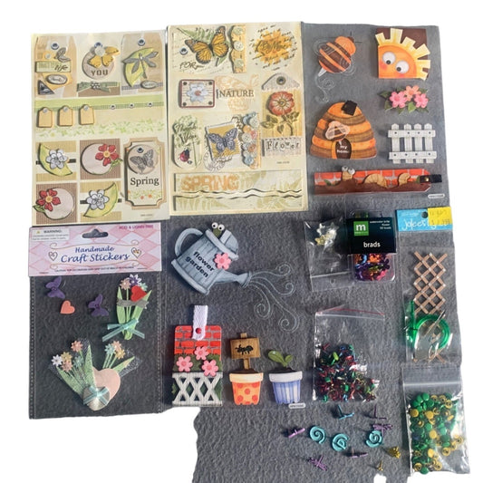 Scrapbooking Craft Bundle - Stickers Brads & Embellishments