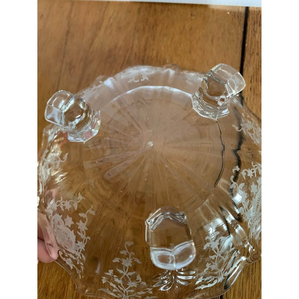 Vintage Fostoria Navarre Depression Etched 3 Footed Candy Glass dish