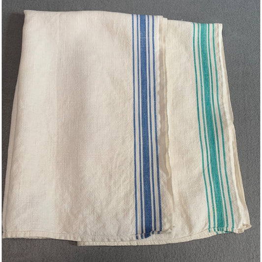 Vintage Cotton Tea Towels with Blue & Green Stripes set of 2