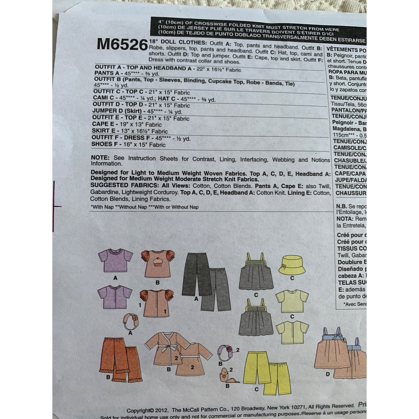 McCalls 18 inch doll clothes pattern M6526 - uncut