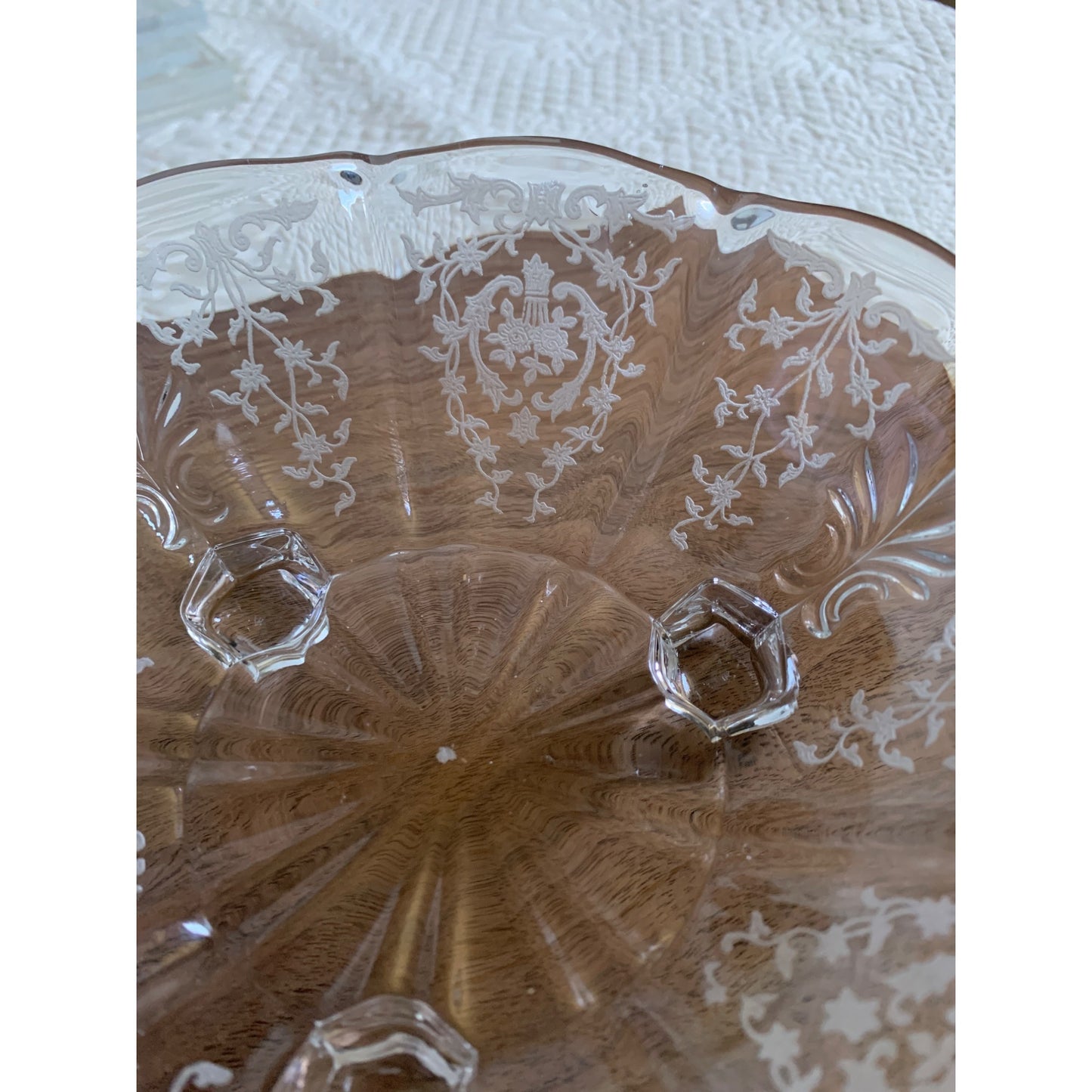 Vintage Fostoria Navarre Depression Etched 3 Footed Candy Glass dish