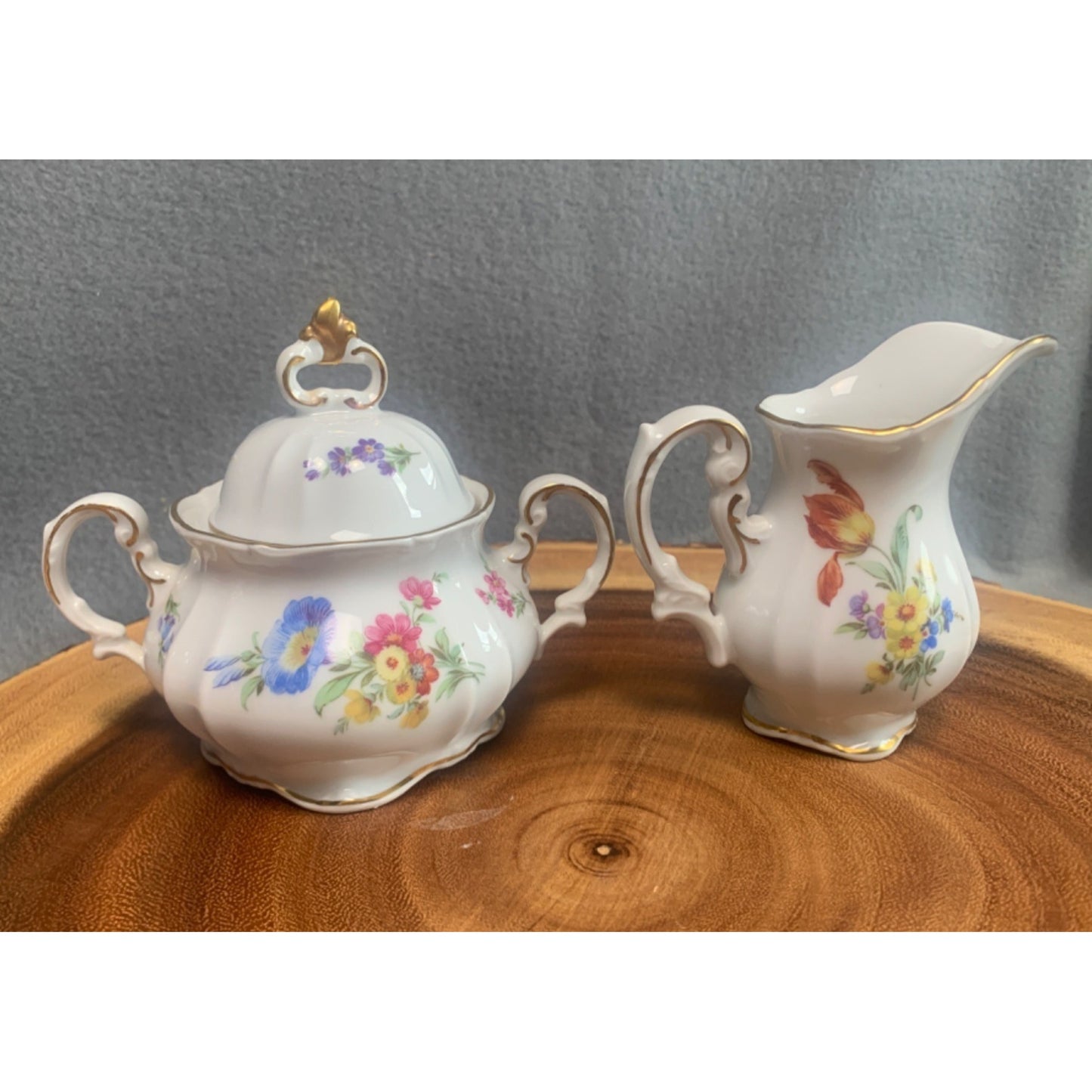 Vintage Bavaria Germany Floral Porcelain Creamer & Sugar Set