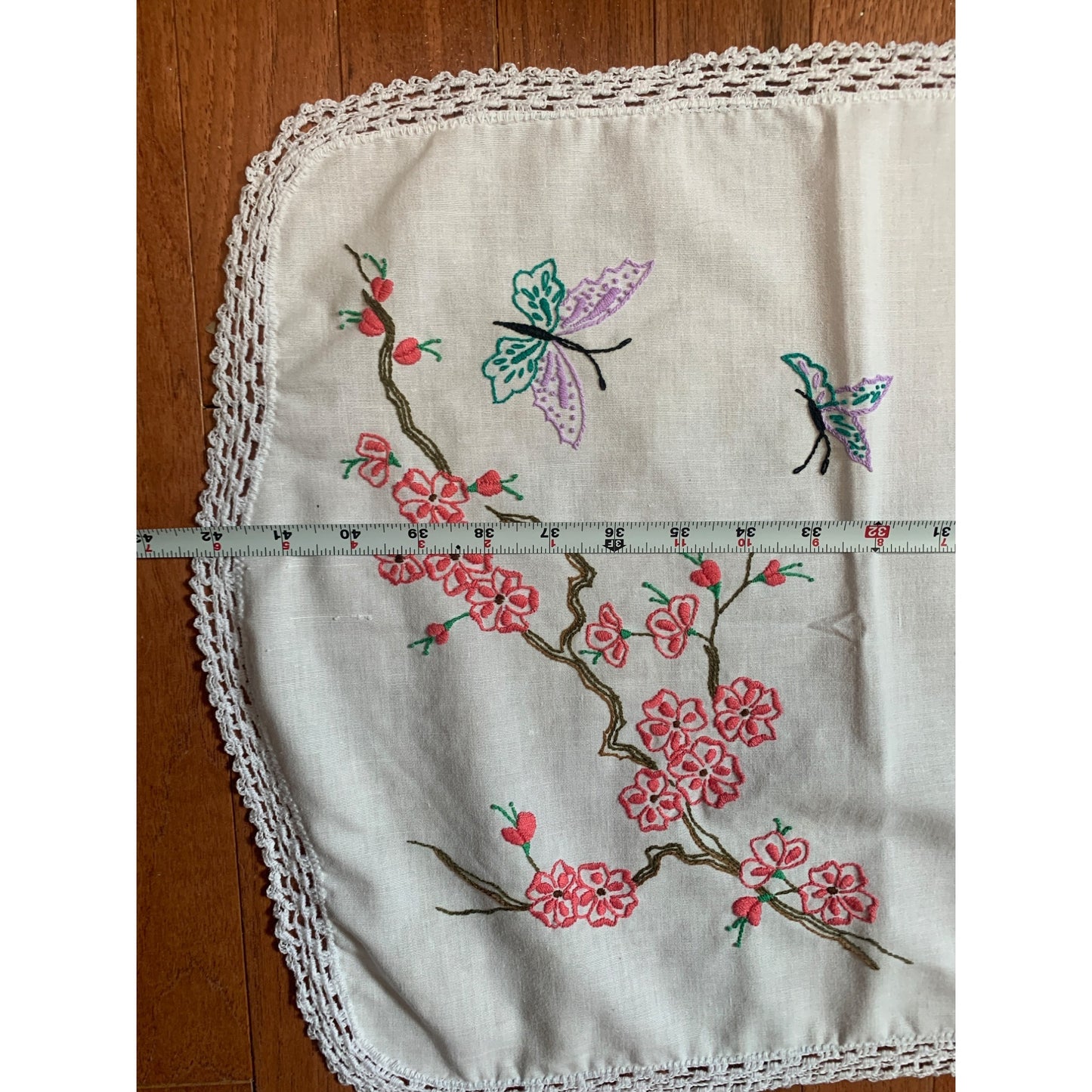 Hand Embroidered Flower Tree with Butterflies 16x42