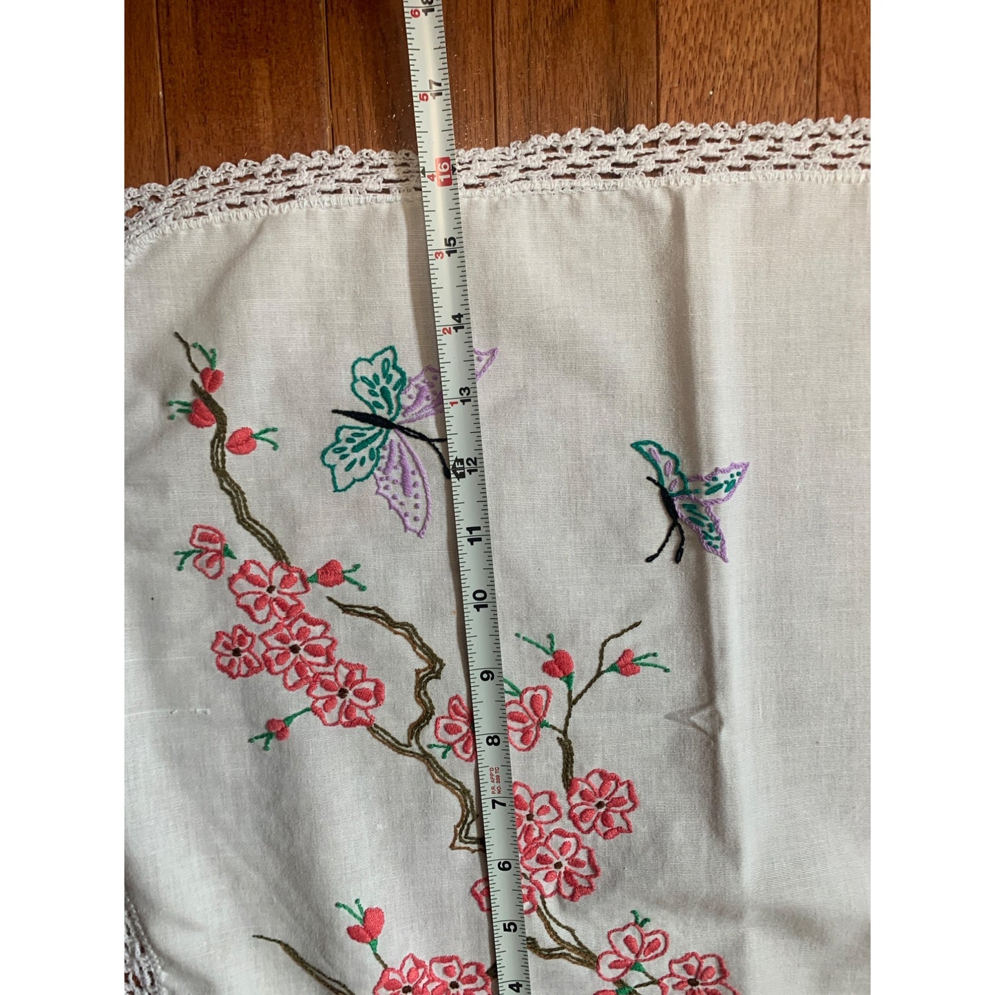 Hand Embroidered Flower Tree with Butterflies 16x42