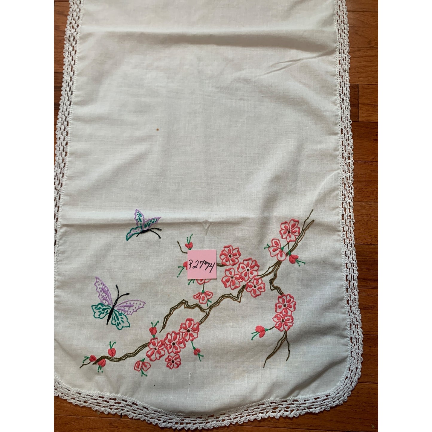 Hand Embroidered Flower Tree with Butterflies 16x42