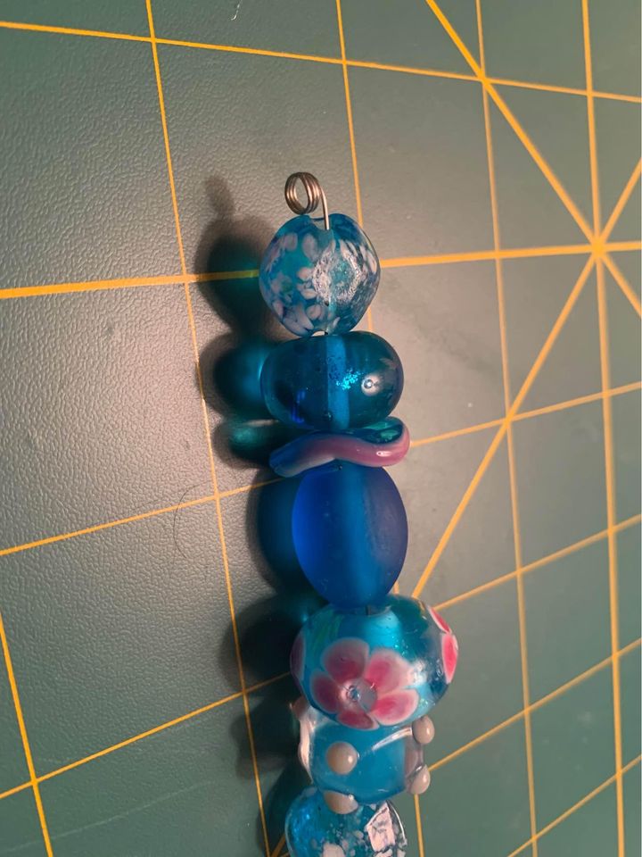 Handmade aqua & pink Glass Lampwork Beads