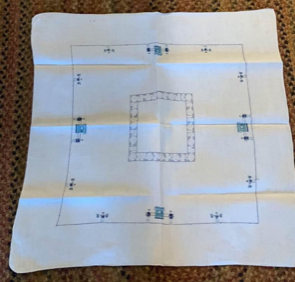 Vintage cutwork & cross stitch tablecloth 31x34