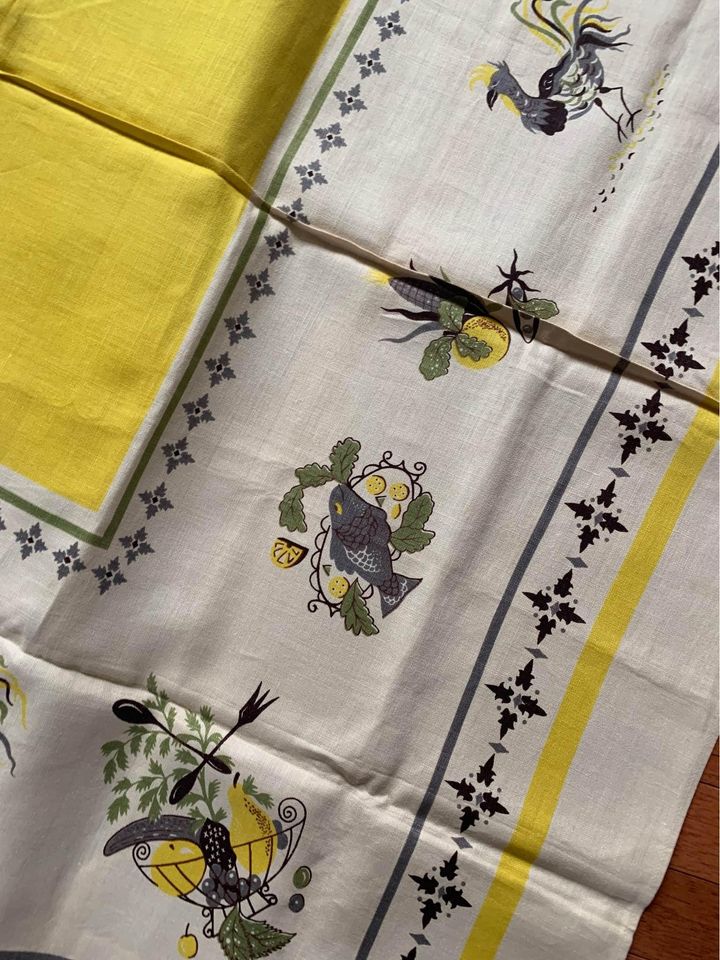 Vintage yellow 51” square tablecloth