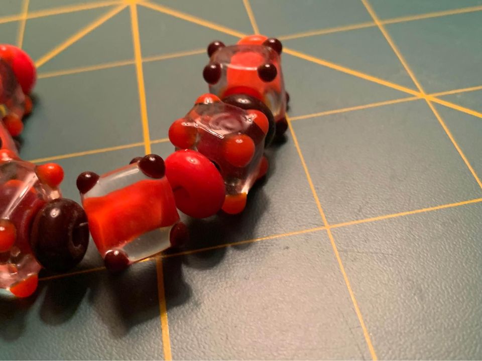 Handmade red & brown Glass Lampwork Beads - New