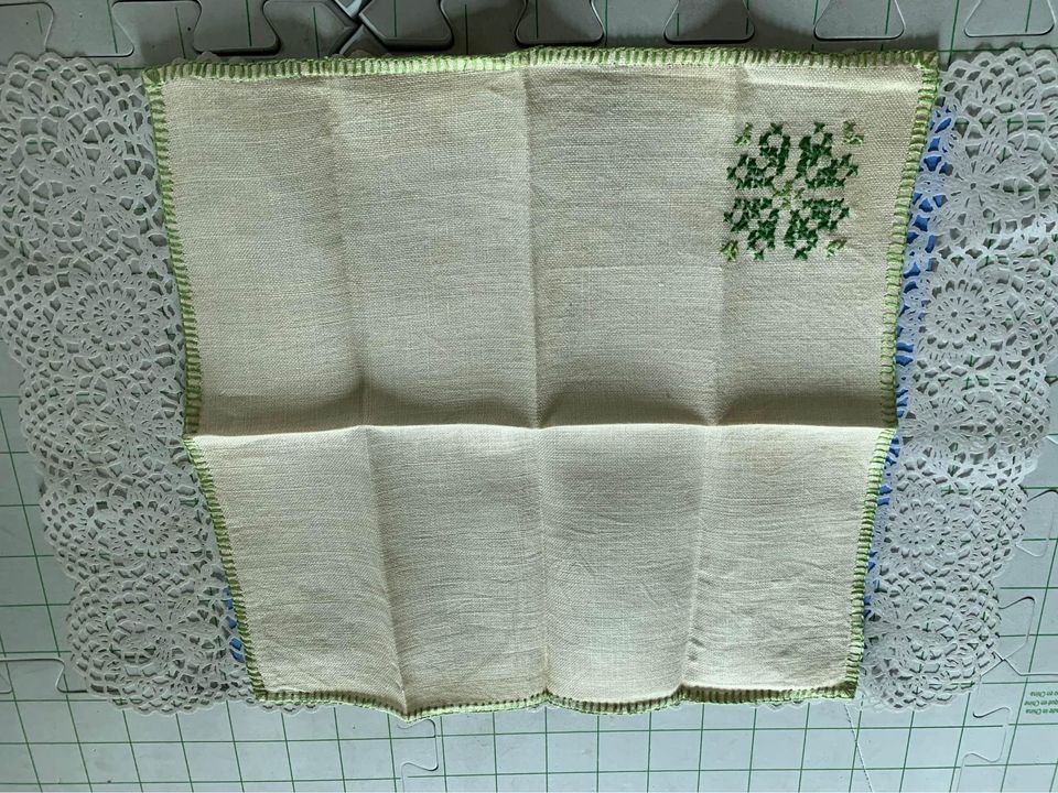 Vintage Green Cross Stitch Napkins Set of 4