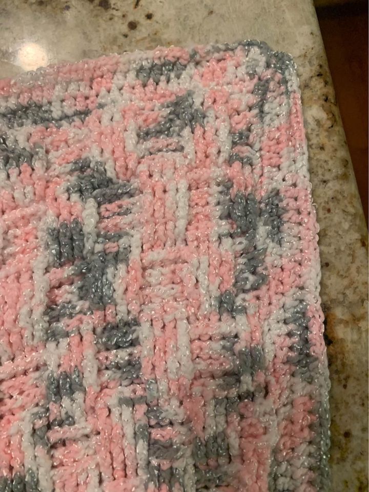 Handmade crocheted pink & gray baby blanket