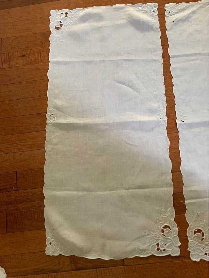 Vintage hand Embroidered & Cutwork Table Runner Set of 2 #14