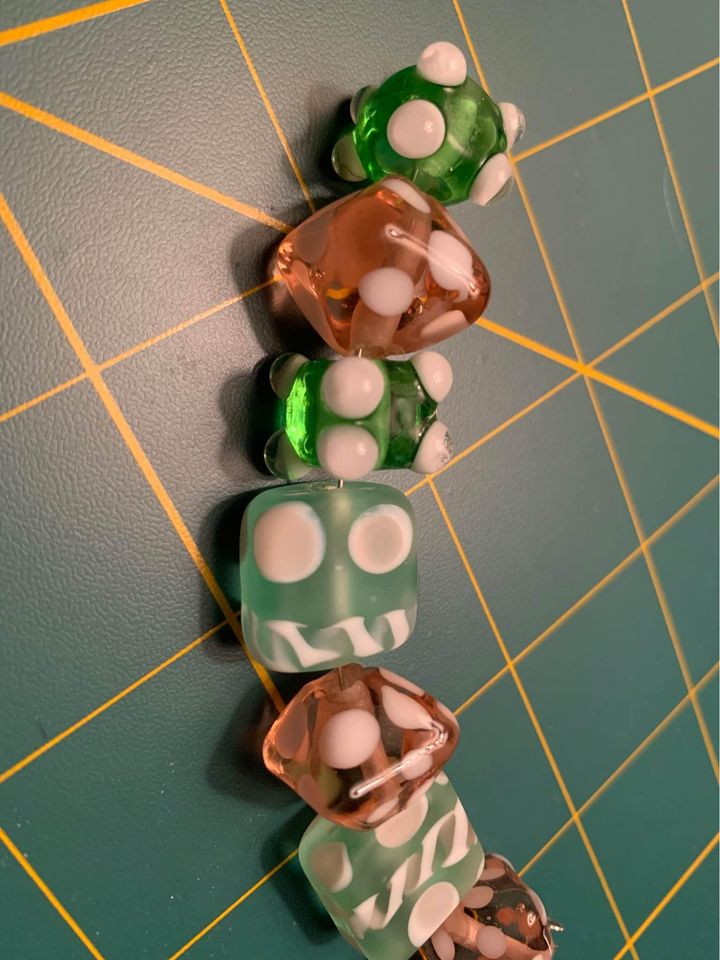 Handmade Pink & green Lampwork Glass Beads - New