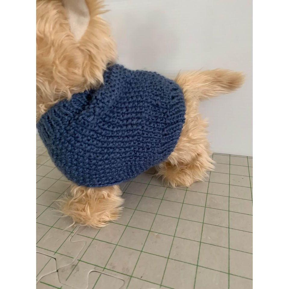 Blue Handmade Crocheted Dog Sweater - New