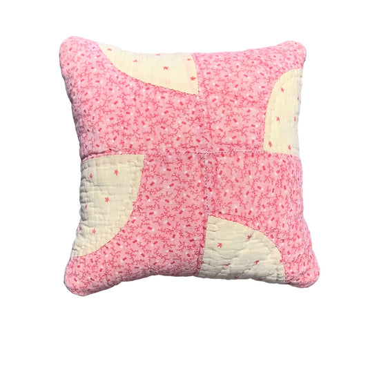 Vintage Handmade Pink & Cream Patchwork Pillow - 7" x 7" Quilted Throw Cushion