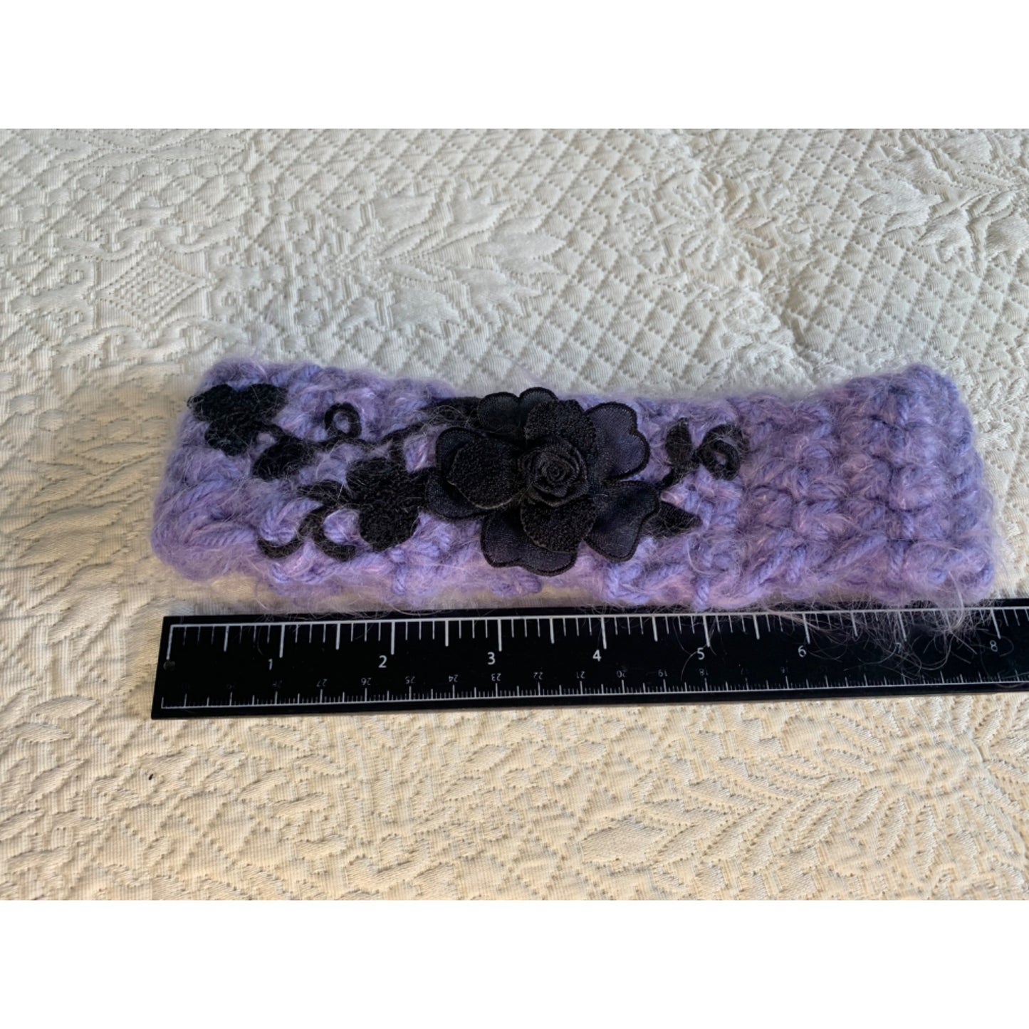 Handmade Purple with Black Flower Crocheted Headband - New