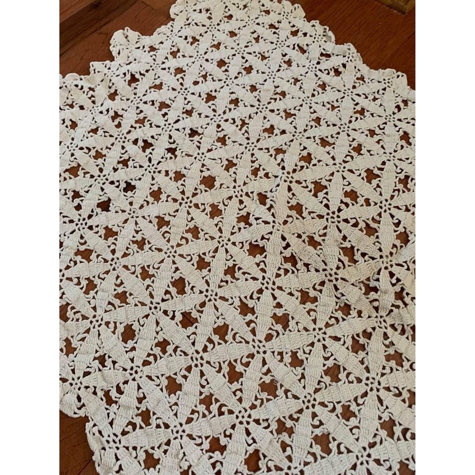 Vintage Hand Crocheted Table Runner 25”x36”