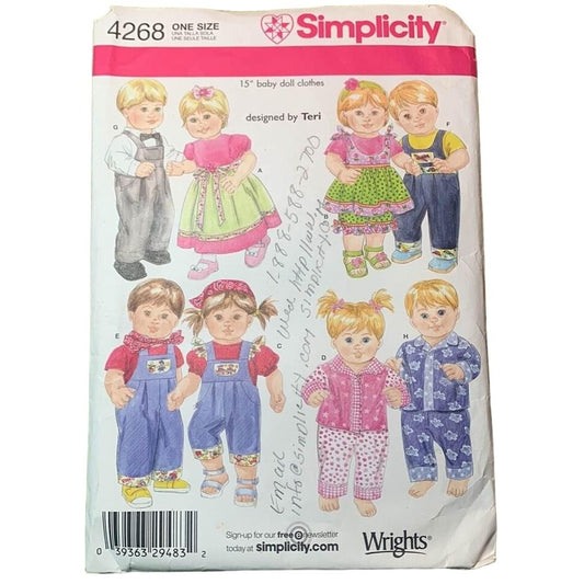 Simplicity Doll Clothes 15” Designed By Teri Pattern 4268