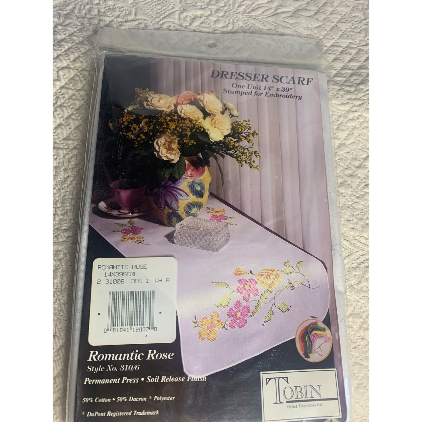 Tobin Romantic Rose Dresser Scarf Cross Stitch Kit - New