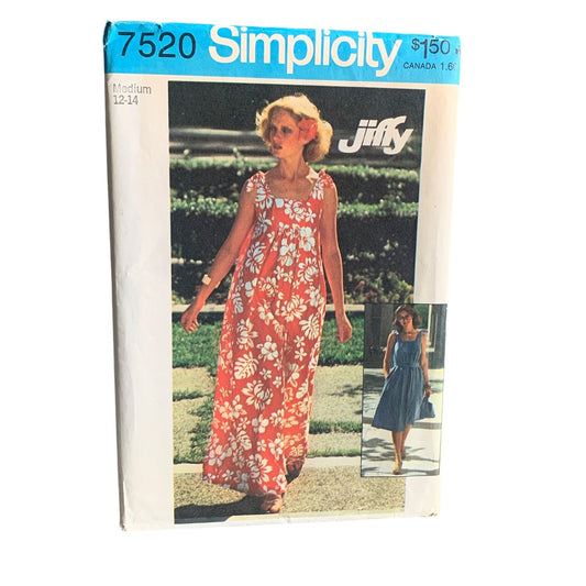 Simplicity 7520 Dress Pattern 12-14 Vintage 1976 Sun Dress uncut