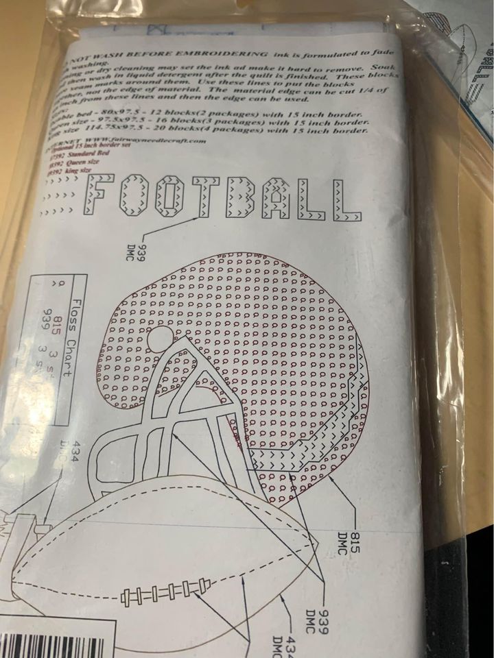 Fairway Needlecraft Football Cross Stitch Quilt Block Kit - New