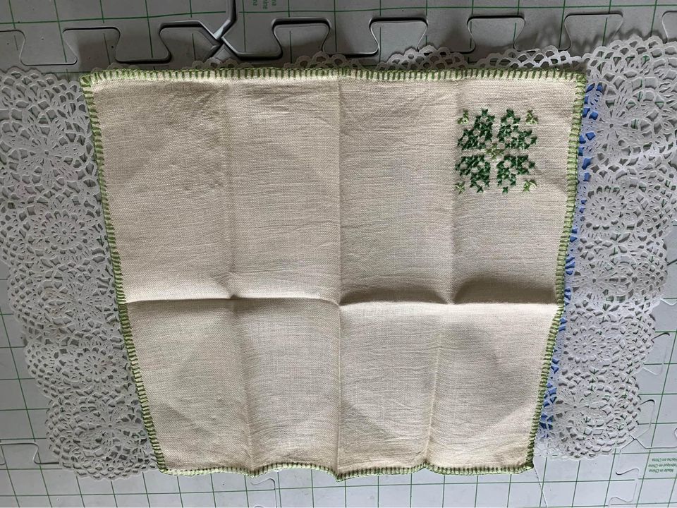 Vintage Green Cross Stitch Napkins Set of 4