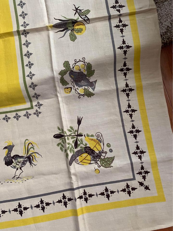 Vintage yellow 51” square tablecloth