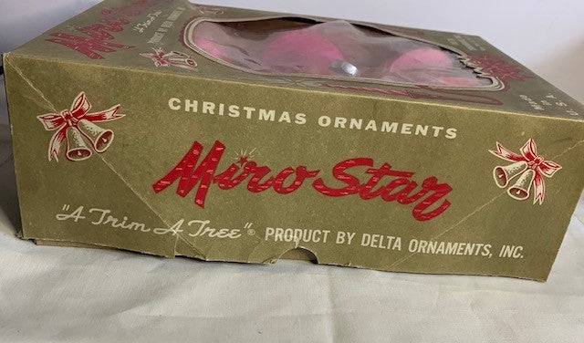 Vintage Delta Miro Star Pink & Red glass ornaments set with box