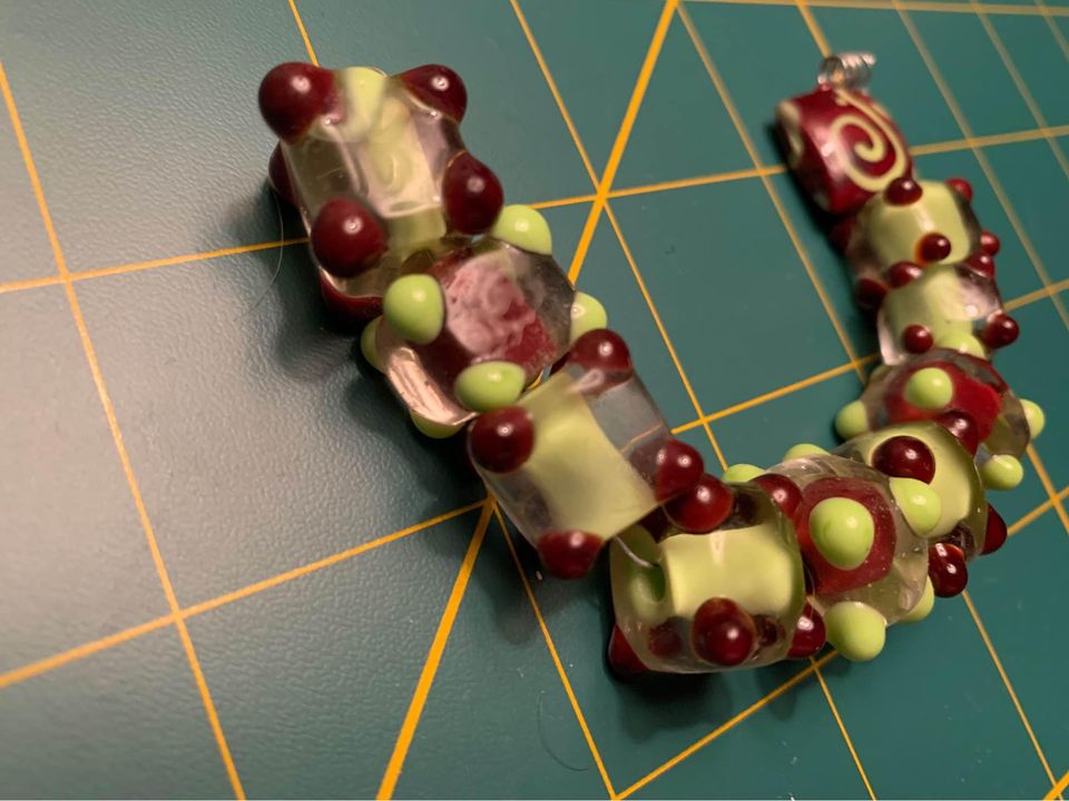 Handmade green & brown lampwork glass beads