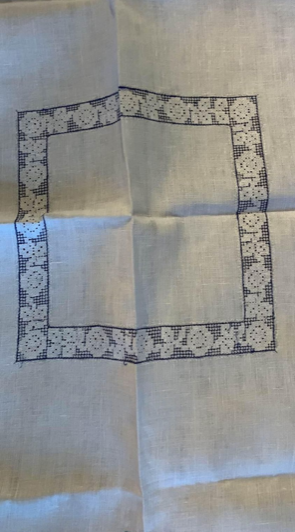 Vintage cutwork & cross stitch tablecloth 31x34