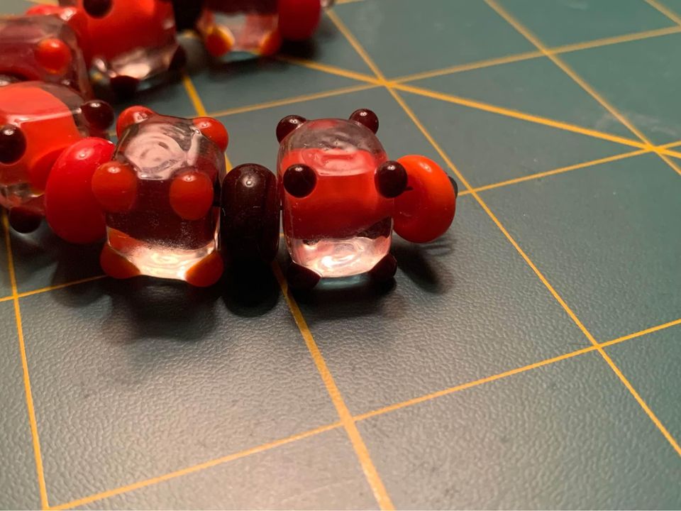 Handmade red & brown Glass Lampwork Beads - New