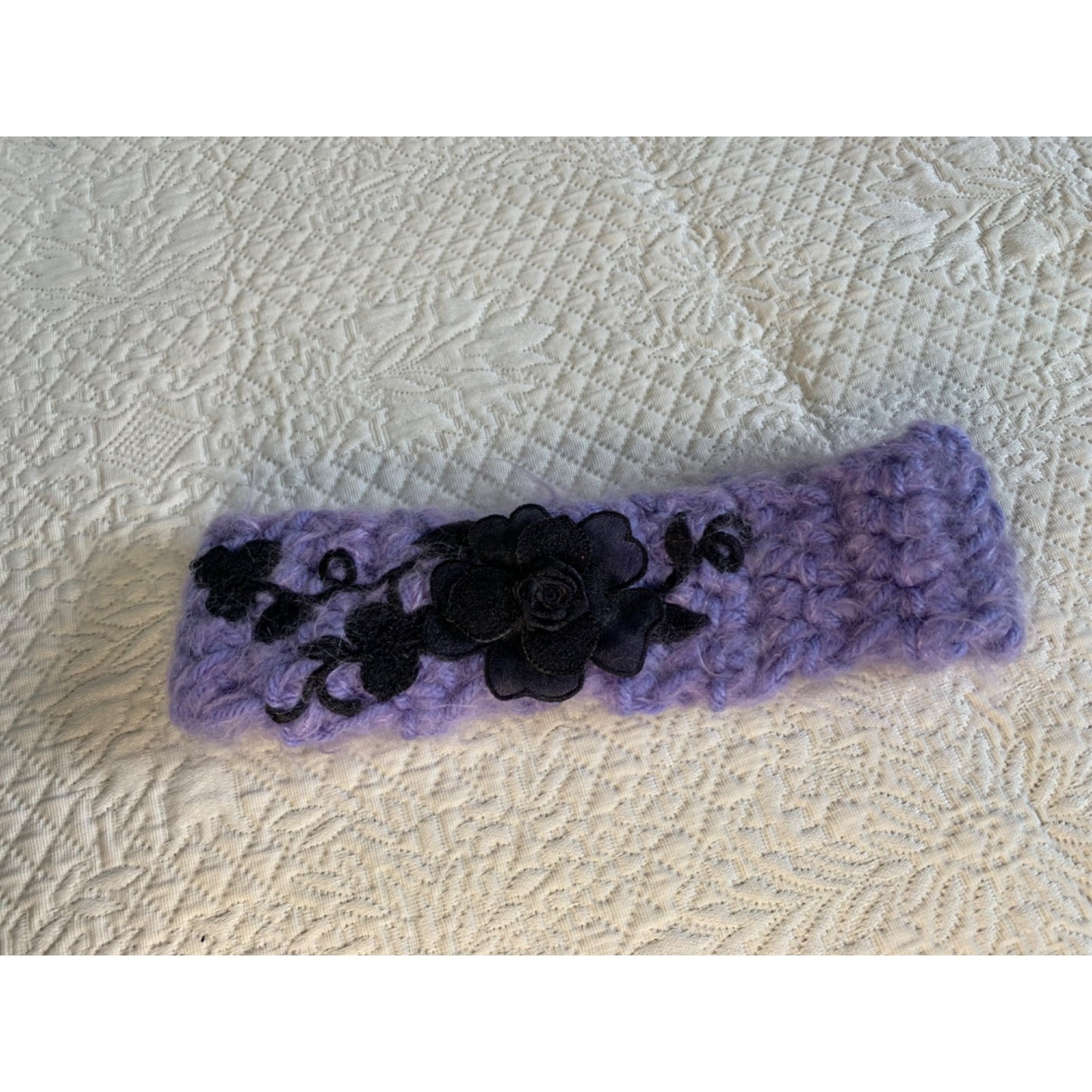 Handmade Purple with Black Flower Crocheted Headband - New