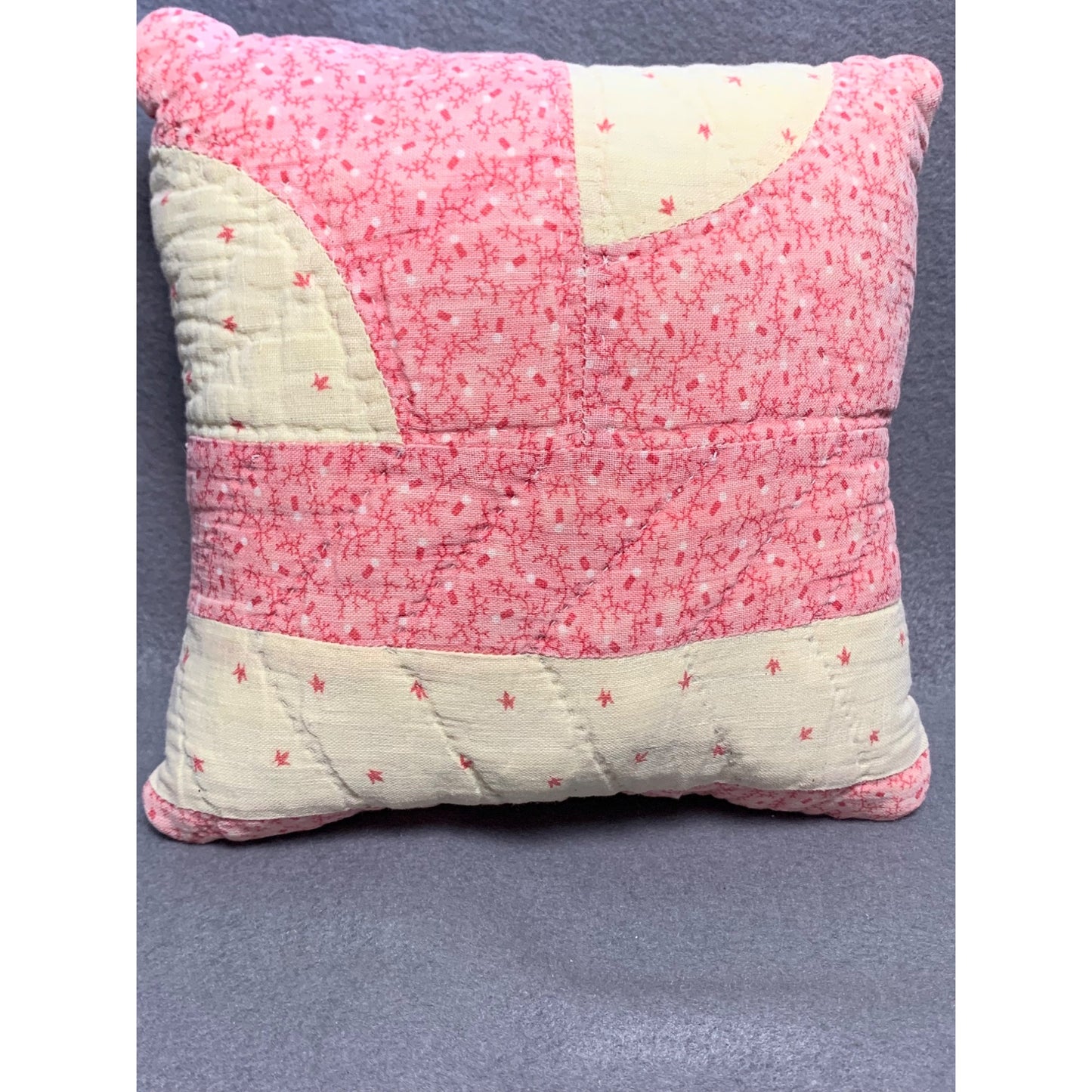 Vintage Handmade Pink & Cream Patchwork Pillow - 7" x 7" Quilted Throw Cushion