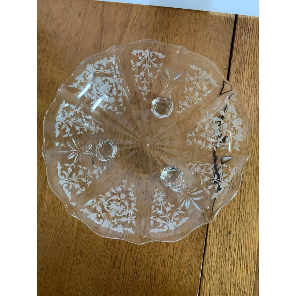 Vintage Fostoria Navarre Depression Etched 3 Footed Candy Glass dish