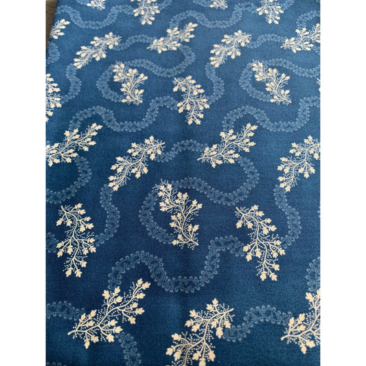 Vintage-Inspired Blue Floral Cotton Fabric By Yuwa Live Life Collection 1/2 yard 44" Wide