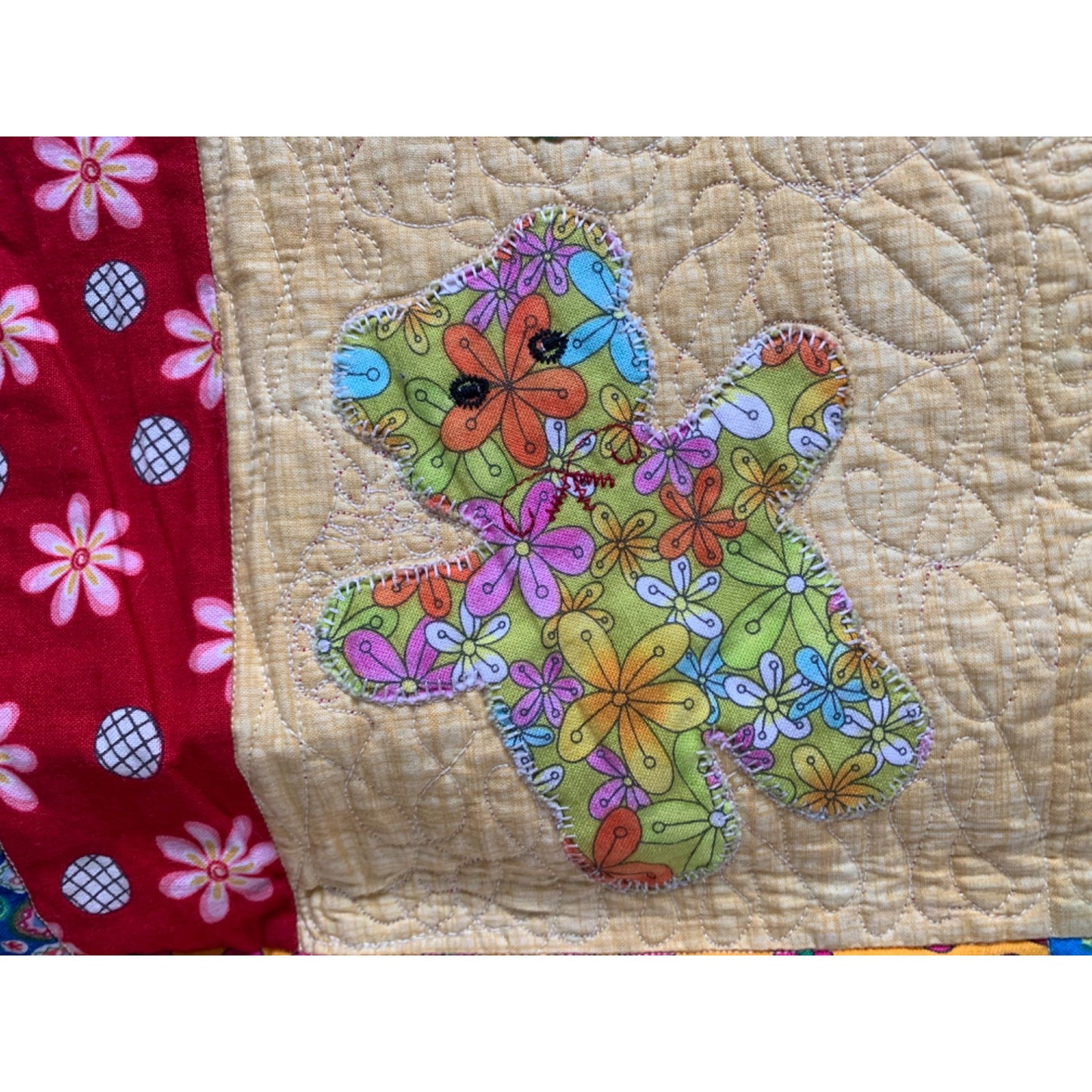 Handmade Rail Fence and Applique Blocks and Teddy Bear motifs Quilt with pillow