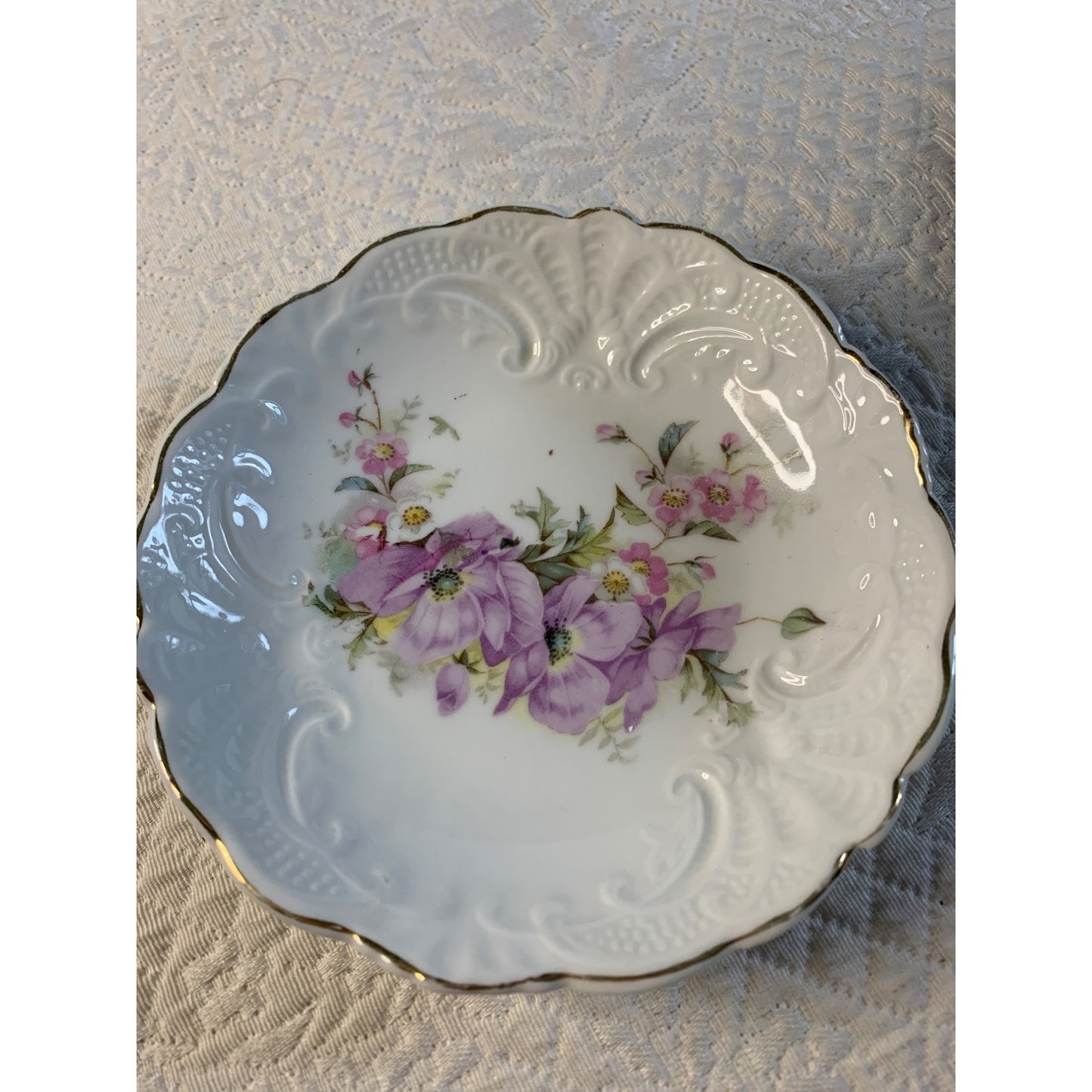 Vintage Purple Pink flower trinket dish bowl 5" bone china