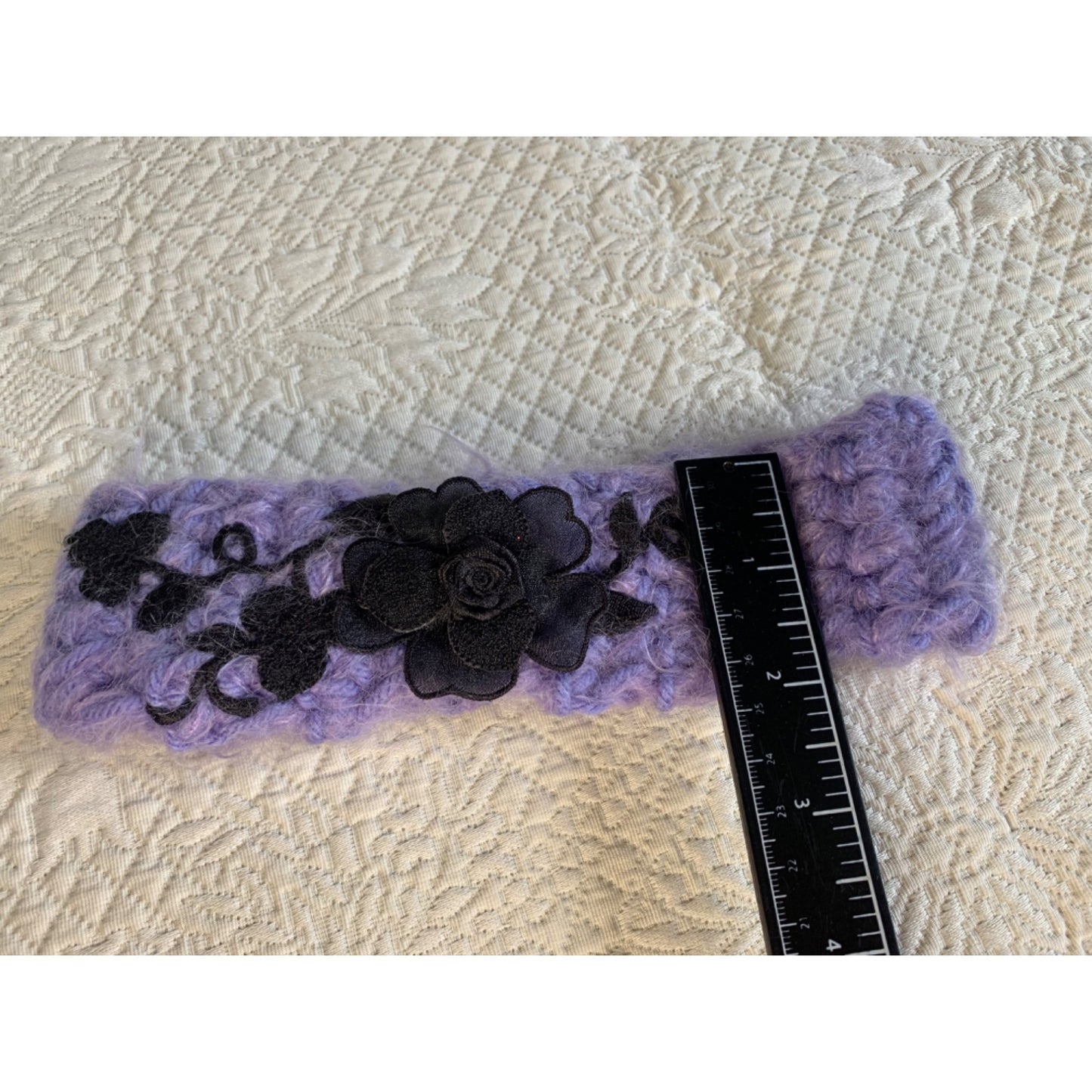 Handmade Purple with Black Flower Crocheted Headband - New