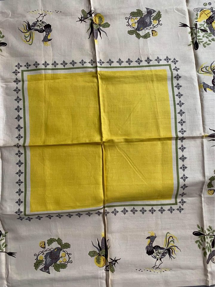 Vintage yellow 51” square tablecloth