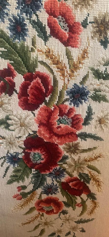 Vintage Flower Needlepoint Framed Wall Art