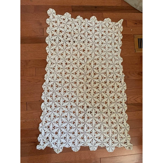 Vintage Hand Crocheted Table Runner 25”x36”