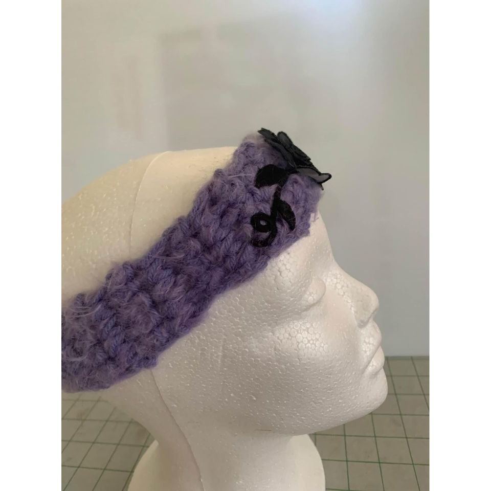 Handmade Purple with Black Flower Crocheted Headband - New