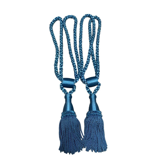 Elegant Blue Curtain Tiebacks with Tassels - 18" Long