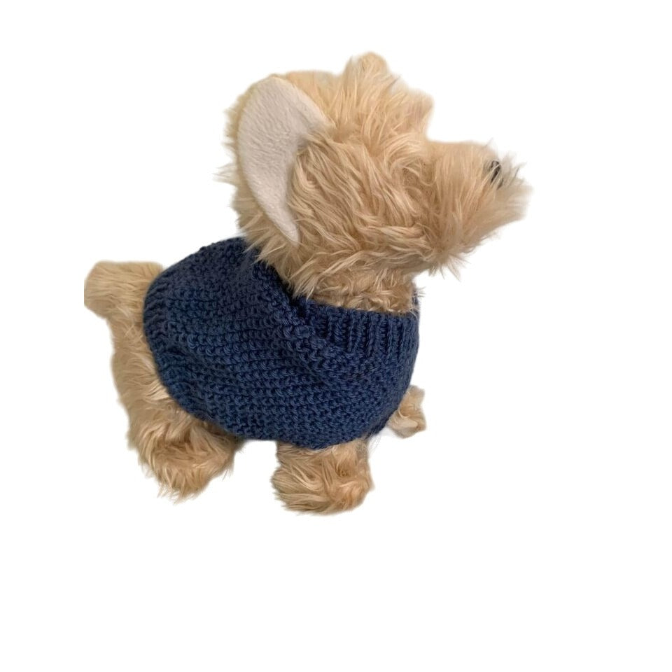 Blue Handmade Crocheted Dog Sweater - New