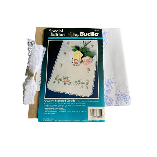 Bucilla Flowers & Vines Dresser Scarf Kit Stamped Cross Stitch